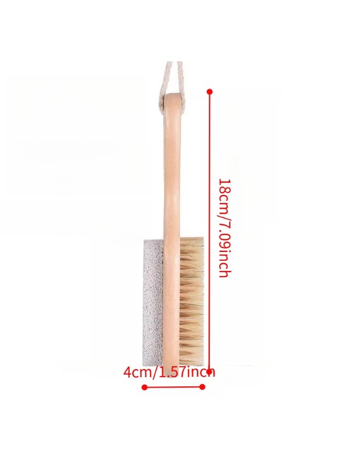 Rozino Double-Sided Foot Pumice Stone and Bristle Brush with Wooden Handle for Exfoliation and Dead Skin Removal - Image 5