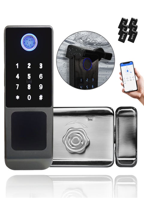Smart Door Lock, IP65 Waterproof  Fingerprint Smart Lock,Outdoor WIFI Electronic Lock, Remote Control With TTLock APP, With 6Cards