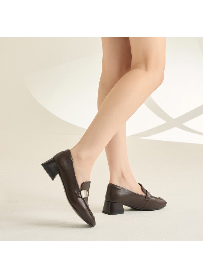 AOKANG Temperament Loafers Autumn Retro Minimalist Metal Buckle Commuting Breathable Soft Leather Shoes Women's Shoes - Image 3