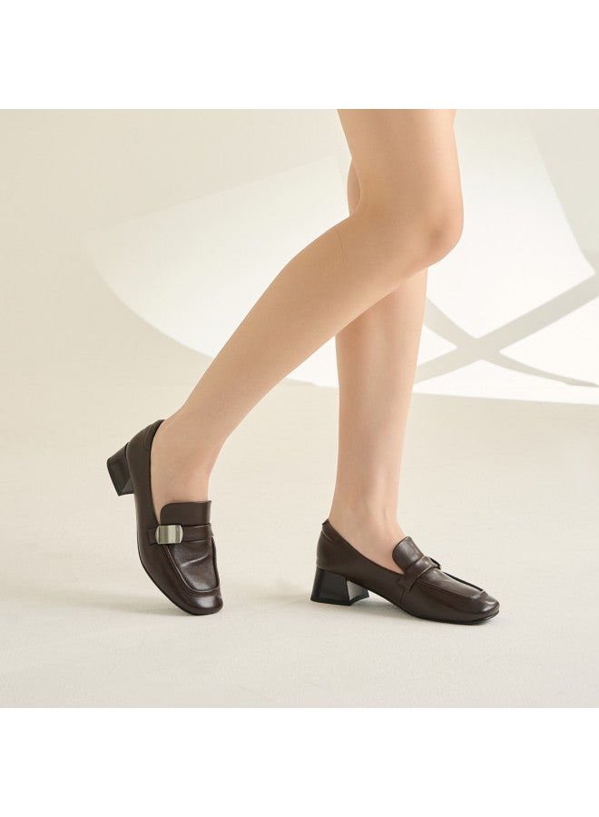 AOKANG Temperament Loafers Autumn Retro Minimalist Metal Buckle Commuting Breathable Soft Leather Shoes Women's Shoes - Image 5