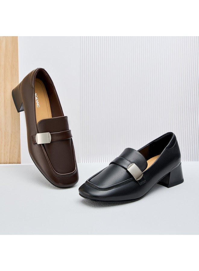 AOKANG Temperament Loafers Autumn Retro Minimalist Metal Buckle Commuting Breathable Soft Leather Shoes Women's Shoes - Image 2