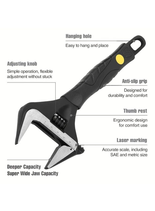 مفتاح قابل للتعديل بفتحة فم واسعة، طلاء أسود مؤكسد، فولاذ كروم فاناديوم، بمقاييس SAE ومترية. - Image 5