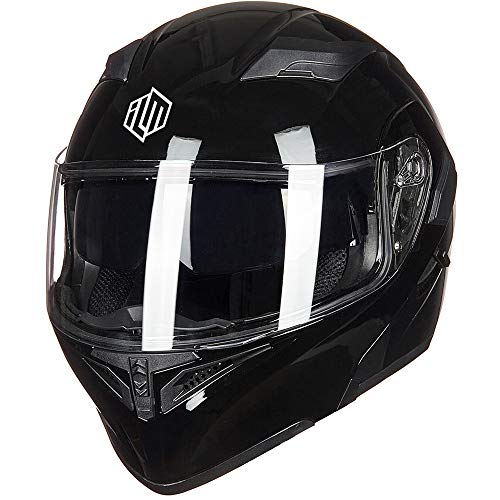 ILM Motorcycle Dual Visor Flip up Modular Full Face Helmet DOT 6 Colors Model 902 (XL, Gloss Black) - Image 2