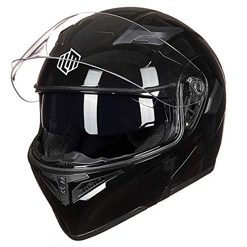 ILM Motorcycle Dual Visor Flip up Modular Full Face Helmet DOT 6 Colors Model 902 (XL, Gloss Black) - Image 3