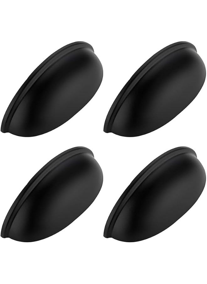 PROMASS promass Drawer Pulls Flat Black Cabinet Cup Pulls Kitchen Hardware Cabinet Handles Drawer Handles Knobs 3 inch Hole Center,Cabinet & Furniture Pulls,4 Pack,64mm,Black  - Image 1