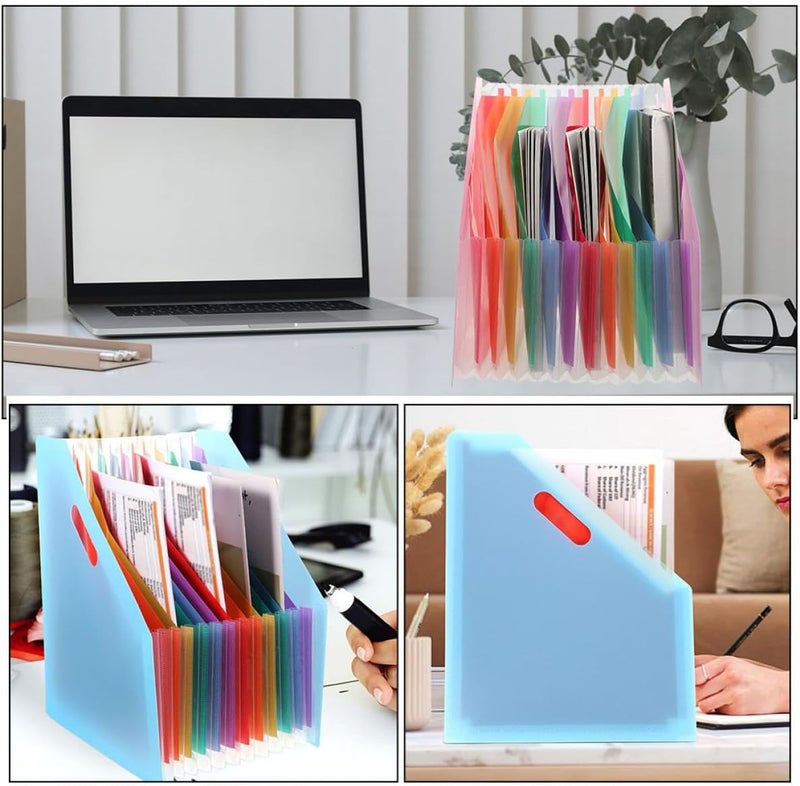 2pcs A4 Large Capacity Diagonal Standing Accordion File Folder, Plastic Expanding Document Organizer with Pink and Blue Covers for Office and Home Filing - Image 4