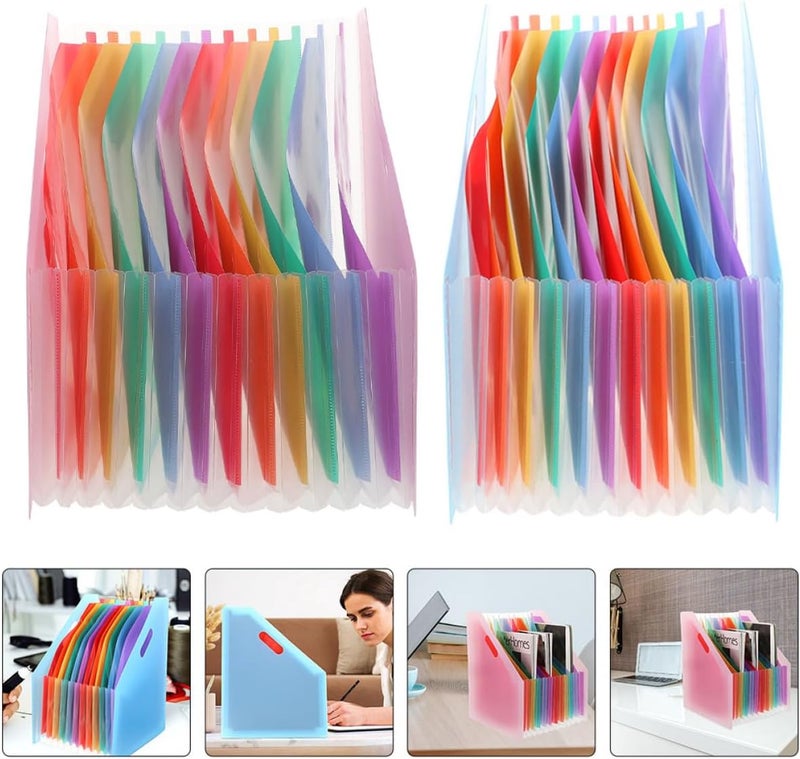 2pcs A4 Large Capacity Diagonal Standing Accordion File Folder, Plastic Expanding Document Organizer with Pink and Blue Covers for Office and Home Filing - Image 5