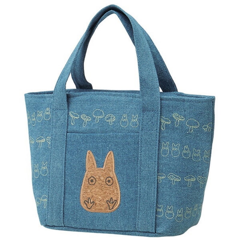 Denim Insulated Tote Bag with Totoro Cartoon Print - Image 1