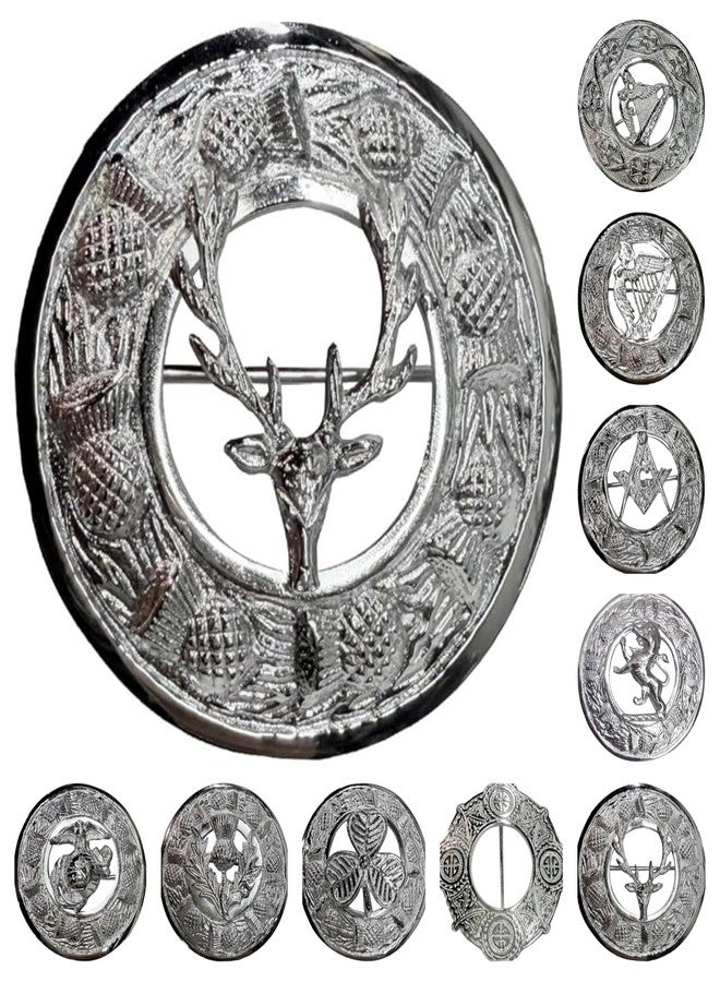 AAR Scottish Brooches Design Chrome Finish Pin Fly Plaid Highland Klit Size 3" - Image 1