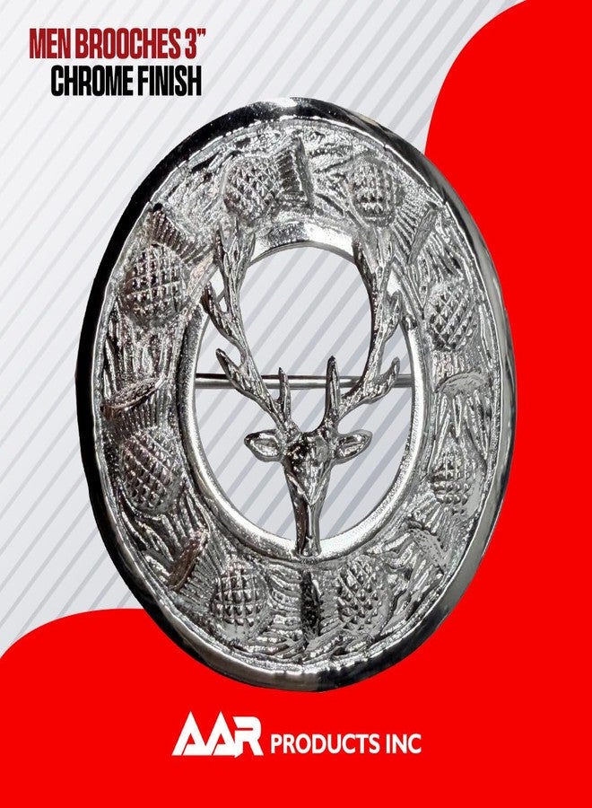 AAR Scottish Brooches Design Chrome Finish Pin Fly Plaid Highland Klit Size 3" - Image 4