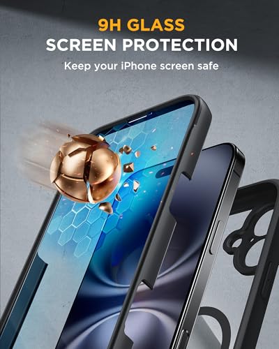 Miracase for iPhone 16 Case 6.1'', Full-Body Bumper Phone case with Built-in Full Glass Screen &Camera Control,No Gap,Compatible with MagSafe,Drop Proof 16 Cover,Black - Image 4