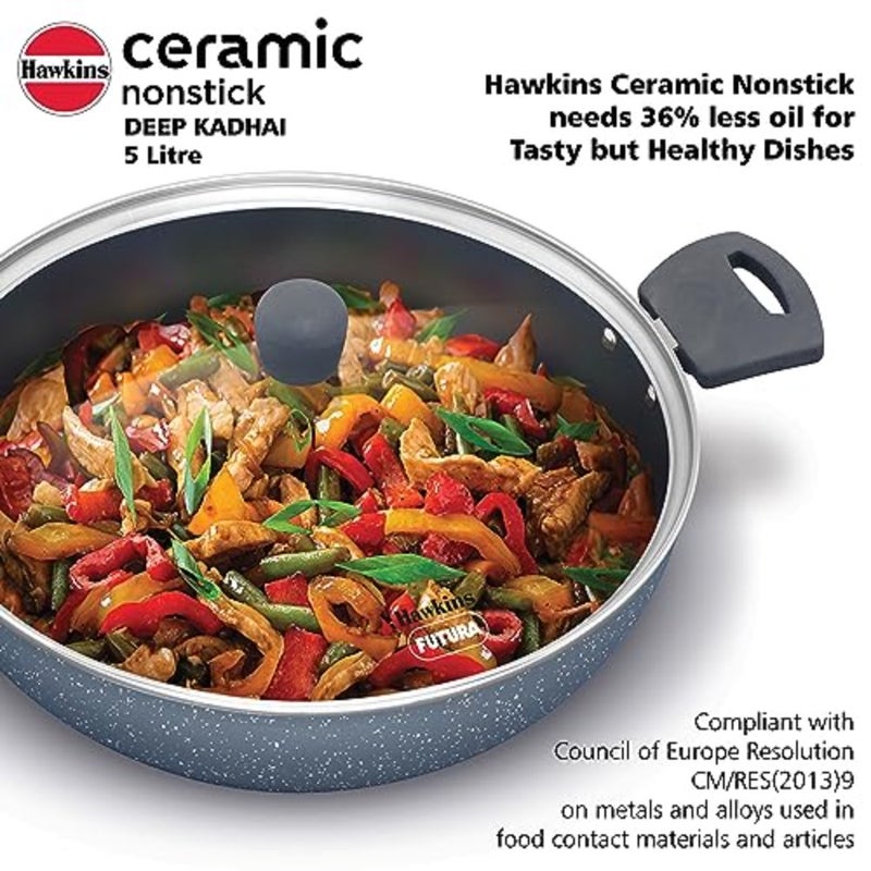 Ceramic NS Deep Kadhai W/Glass lid 5 Ltr Ind. - Image 2