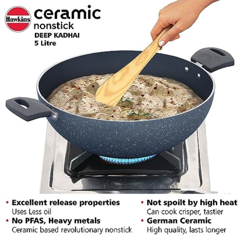Ceramic NS Deep Kadhai W/Glass lid 5 Ltr Ind. - Image 4