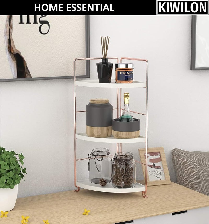 Kiwilon Metal Golden 3 Tier Bathroom Countertop Organizer, Makeup Organiser, Corner Storage Shelf, Kitchen Spice Rack Standing Shelf For Vanity Desk, Bathroom, Bedroom, Kitchen (Rose Gold) - Image 2