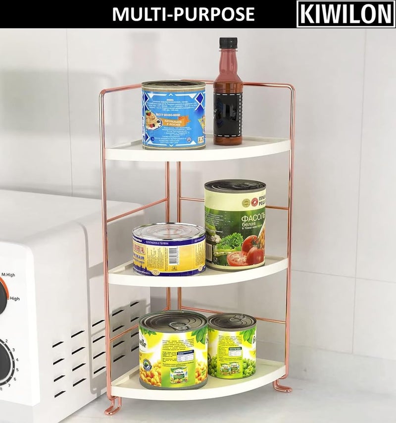 Kiwilon Metal Golden 3 Tier Bathroom Countertop Organizer, Makeup Organiser, Corner Storage Shelf, Kitchen Spice Rack Standing Shelf For Vanity Desk, Bathroom, Bedroom, Kitchen (Rose Gold) - Image 5