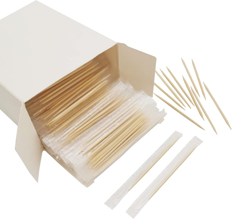 BLUETOP Wood Bamboo Individually Cello Wrapped Toothpicks 2.5Inch Pack 1000 High-class Appetizer Picks Sturdy Food Pick for Appetizers Cocktails Fruit Olive picks. - Image 1