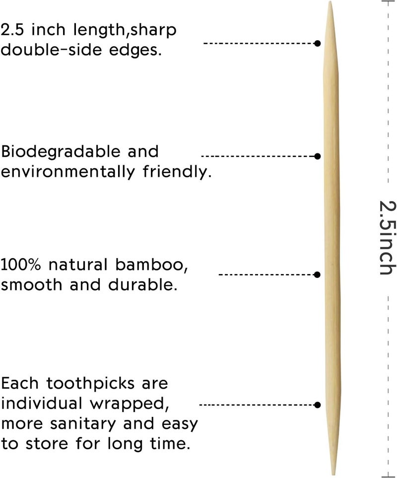 BLUETOP Wood Bamboo Individually Cello Wrapped Toothpicks 2.5Inch Pack 1000 High-class Appetizer Picks Sturdy Food Pick for Appetizers Cocktails Fruit Olive picks. - Image 3