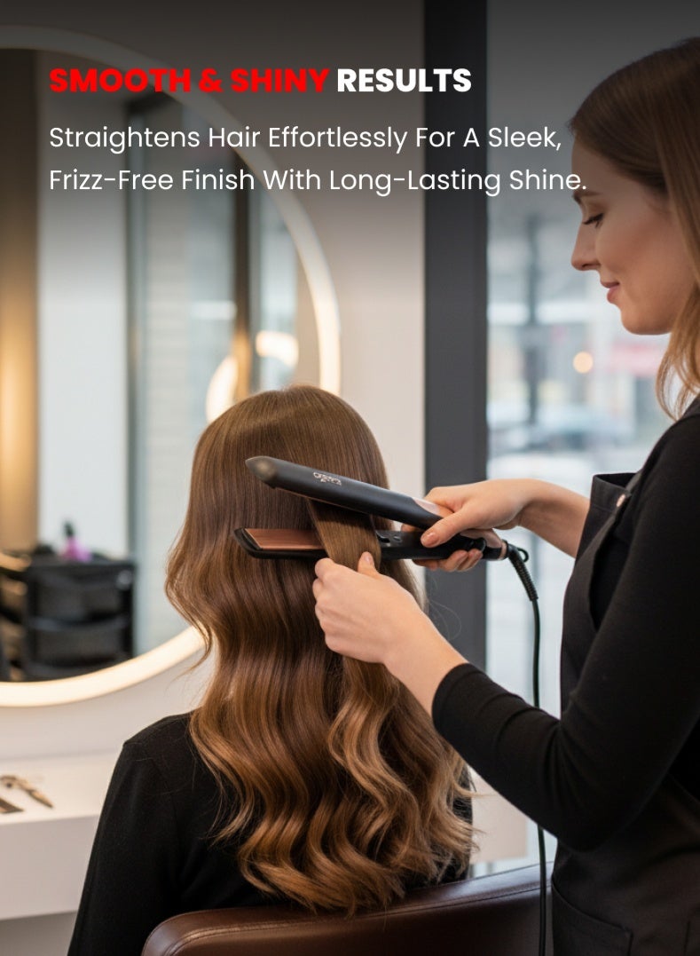 Ogera Hair Straightener – 35W Power, PTC Fast Heating, Ceramic-Coated Plates, Compact & Lightweight Design, Anti-Frizz Smooth Styling for All Hair Types – Model OG2302HST, Black & Rose Gold - Image 3