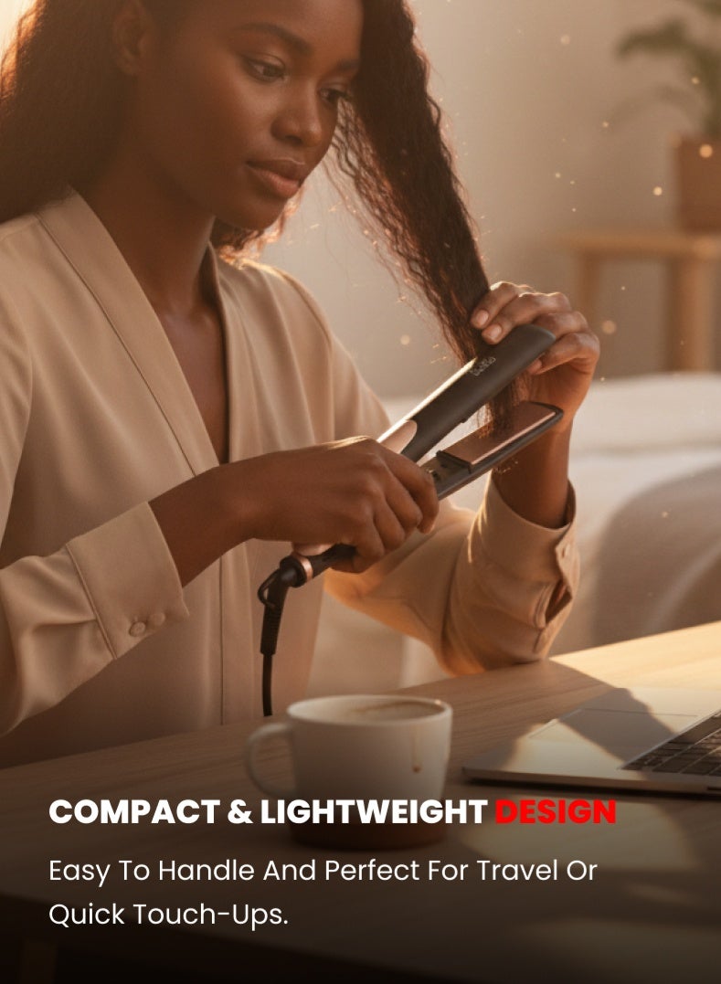 Ogera Hair Straightener – 35W Power, PTC Fast Heating, Ceramic-Coated Plates, Compact & Lightweight Design, Anti-Frizz Smooth Styling for All Hair Types – Model OG2302HST, Black & Rose Gold - Image 5