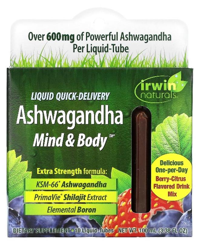 Irwin Naturals, Ashwagandha Mind & Body, Berry-Citrus, 10 Liquid-Tubes, 3.38 fl oz (100 ml) (Packaging may vary) - Image 1