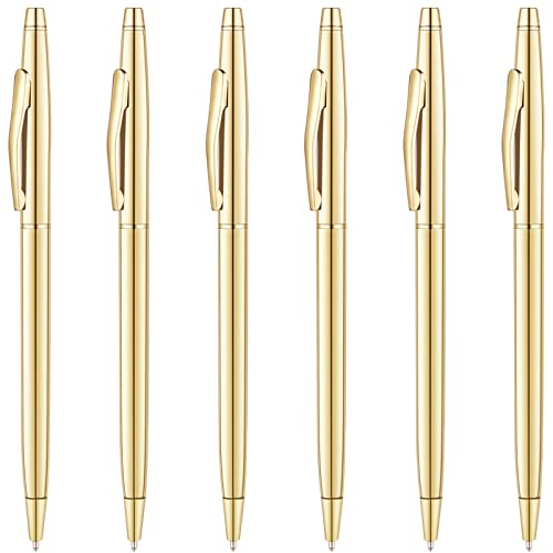 Unibene 6 Pack Slim Gold Ballpoint Pens Black Ink 1 mm - Black Ink, Nice Gift for Business Office Students Teachers Wedding Guest - Image 1