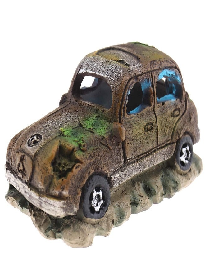 كريت آيديا زينة حوض السمك من الراتنج، بتصميم سيارة متضررة، مناسبة لتزيين المنزل، مقاس 12×7×7 سم، لون بني. - Image 1