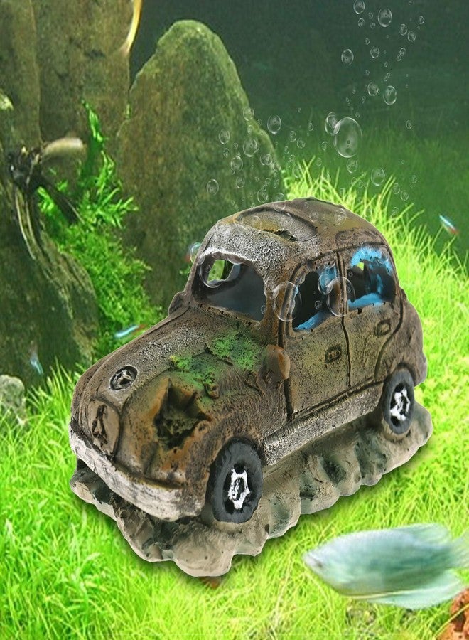 كريت آيديا زينة حوض السمك من الراتنج، بتصميم سيارة متضررة، مناسبة لتزيين المنزل، مقاس 12×7×7 سم، لون بني. - Image 2