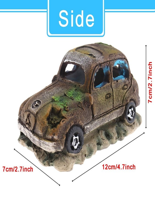 كريت آيديا زينة حوض السمك من الراتنج، بتصميم سيارة متضررة، مناسبة لتزيين المنزل، مقاس 12×7×7 سم، لون بني. - Image 5