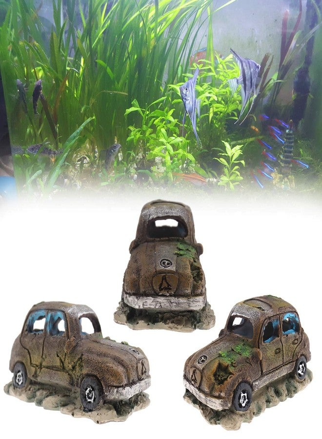 كريت آيديا زينة حوض السمك من الراتنج، بتصميم سيارة متضررة، مناسبة لتزيين المنزل، مقاس 12×7×7 سم، لون بني. - Image 3