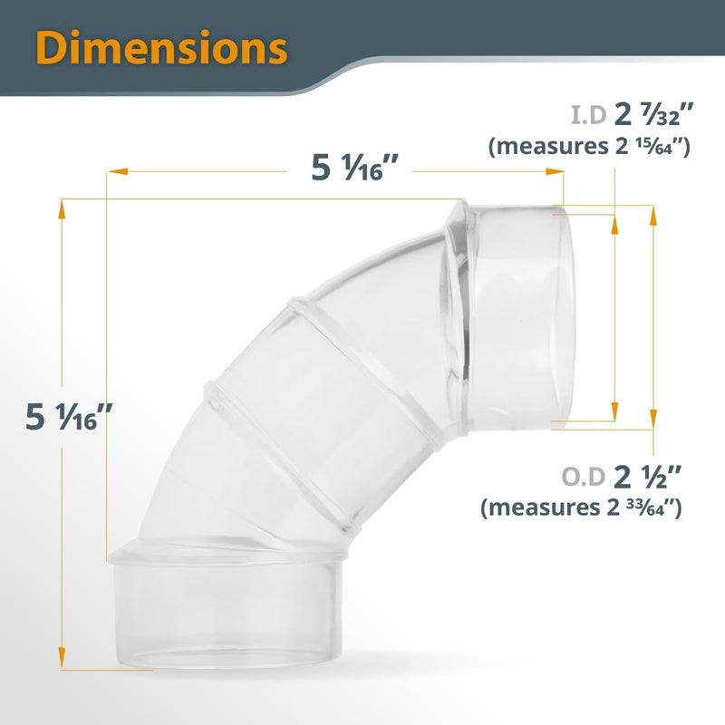 POWERTEC 70336V 2-1/2" OD 90 Degree Elbow - ABS Plastic Dust Collector Connector (Clear) - Image 3
