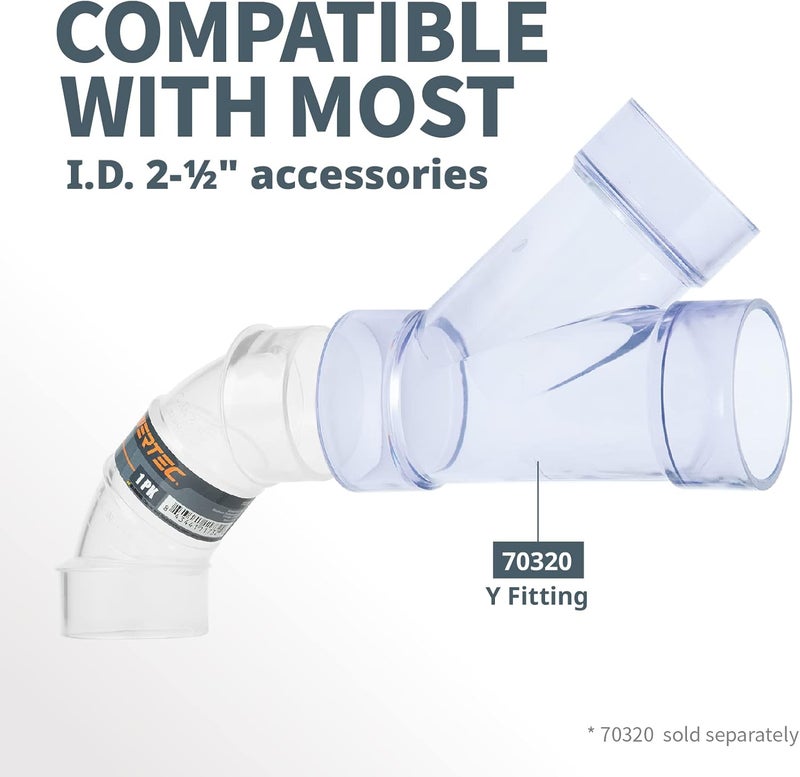 POWERTEC 70336V 2-1/2" OD 90 Degree Elbow - ABS Plastic Dust Collector Connector (Clear) - Image 1