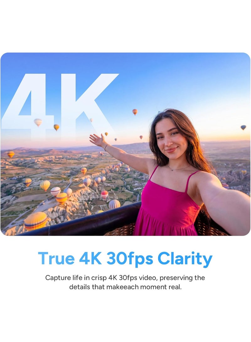 أس جي كام كاميرا أكشن C100PRO بدقة 4K حقيقية (POV)، كاميرا فائقة الخفة بوزن 32 غراماً (بحجم الإبهام)، كاميرا جسم مغناطيسية قابلة للارتداء مخصصة لمدونات الفيديو (Vlogging)، مقاومة للماء حتى عمق 30 متراً، تدعم تقنية Wi-Fi 5G، كاميرا فيديو صغيرة ومحمولة مثالية للسفر - اللون الأسود - Image 3