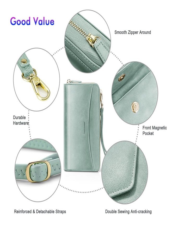 nuoku Womens RFID Wallet Purse Wristlet Crossbody Clutch with Zip Around 2 Strap, Green - Image 5