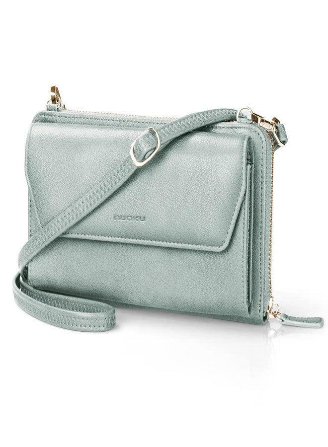 nuoku Womens RFID Wallet Purse Wristlet Crossbody Clutch with Zip Around 2 Strap, Green - Image 1