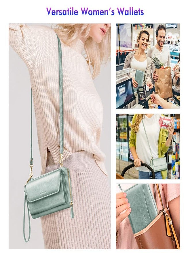 nuoku Womens RFID Wallet Purse Wristlet Crossbody Clutch with Zip Around 2 Strap, Green - Image 2