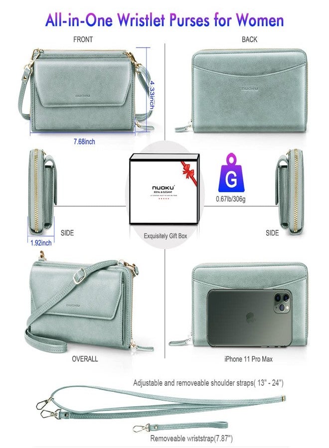 nuoku Womens RFID Wallet Purse Wristlet Crossbody Clutch with Zip Around 2 Strap, Green - Image 4