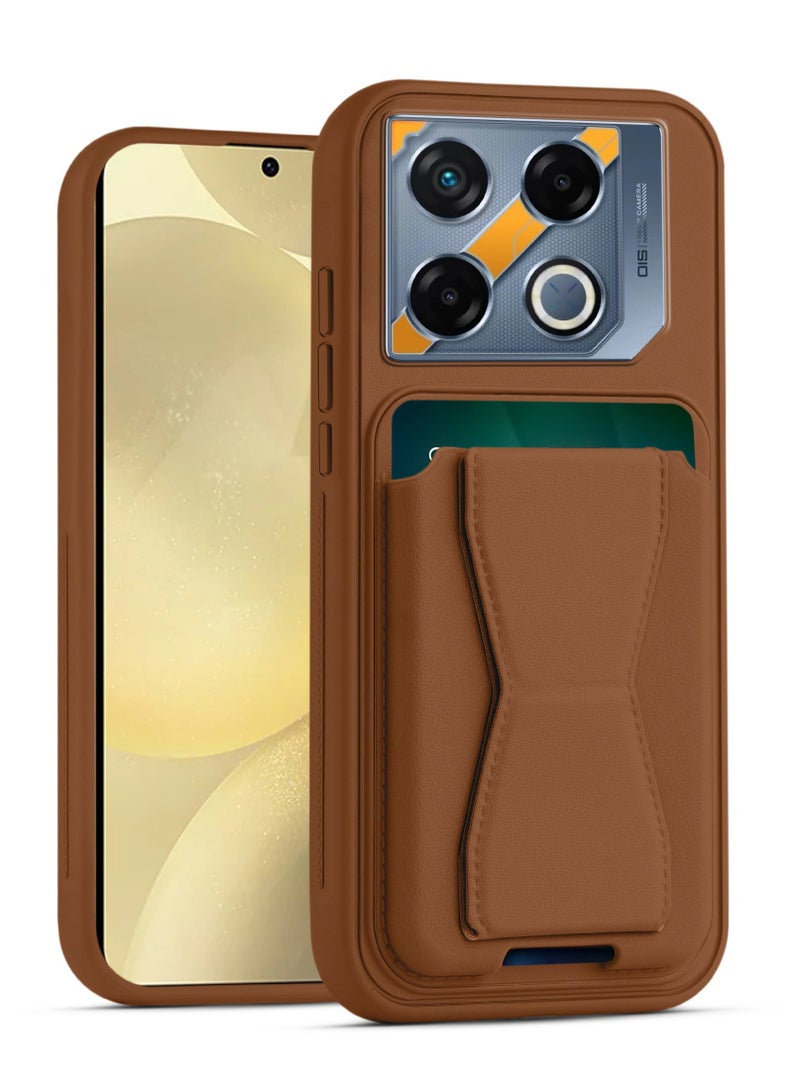 Leather back cover with card wallet Foldable Shockpoof Case compatible with Infinix GT20 Pro (Brown)