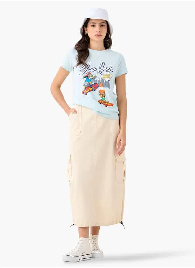 اس بي كاركترز Tom and Jerry Print T-shirt with Crew Neck and Short Sleeves