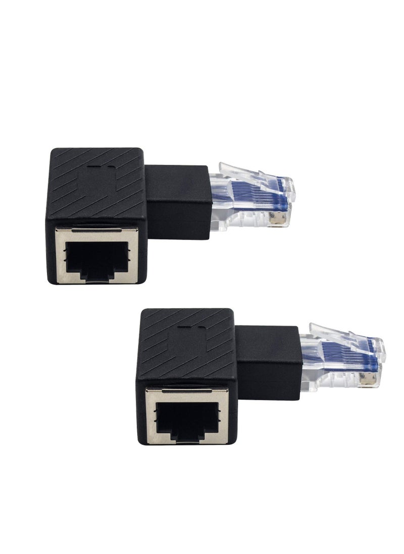 Excefore - Ethernet Adapter 90 Degree, 2 Pack Right Angled RJ45 Male to Female Ethernet Extender Adapter, Cat5e/Cat6 RJ45 Ethernet for Modem, Router, PC, Network Printer, Laptop, LAN, Switch - Image 1