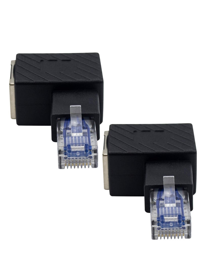 Excefore - Ethernet Adapter 90 Degree, 2 Pack Right Angled RJ45 Male to Female Ethernet Extender Adapter, Cat5e/Cat6 RJ45 Ethernet for Modem, Router, PC, Network Printer, Laptop, LAN, Switch - Image 1