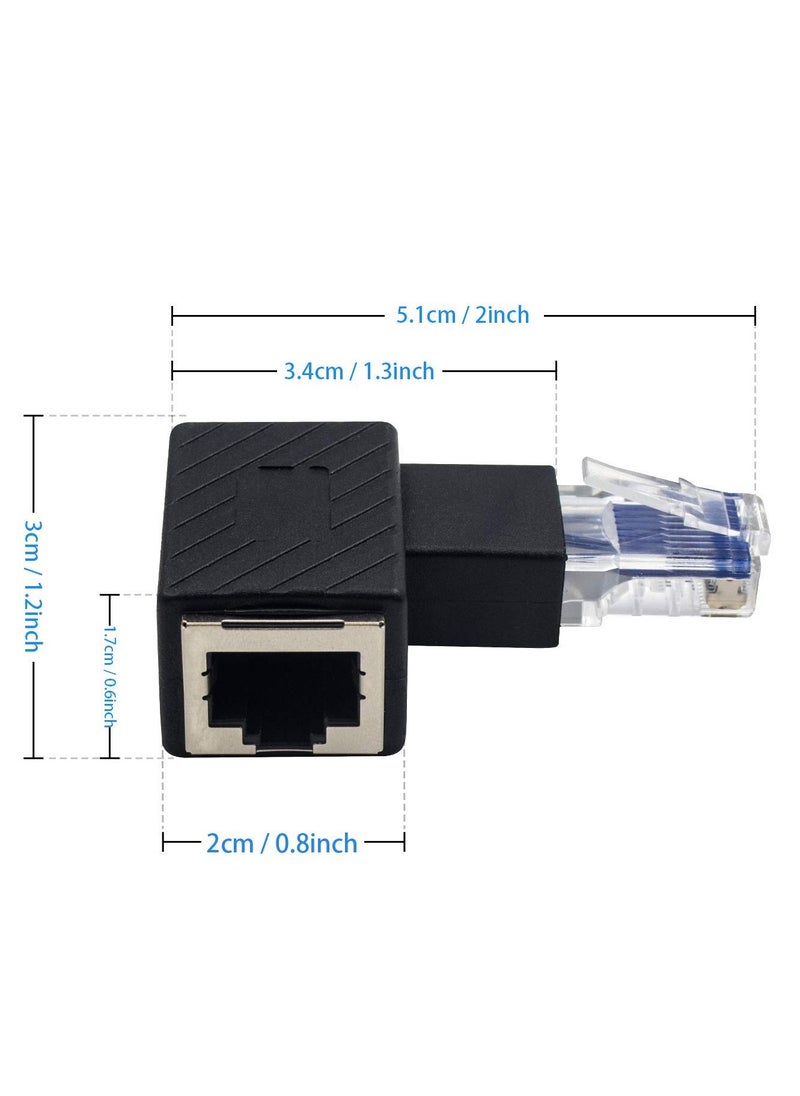 Excefore - Ethernet Adapter 90 Degree, 2 Pack Right Angled RJ45 Male to Female Ethernet Extender Adapter, Cat5e/Cat6 RJ45 Ethernet for Modem, Router, PC, Network Printer, Laptop, LAN, Switch - Image 1
