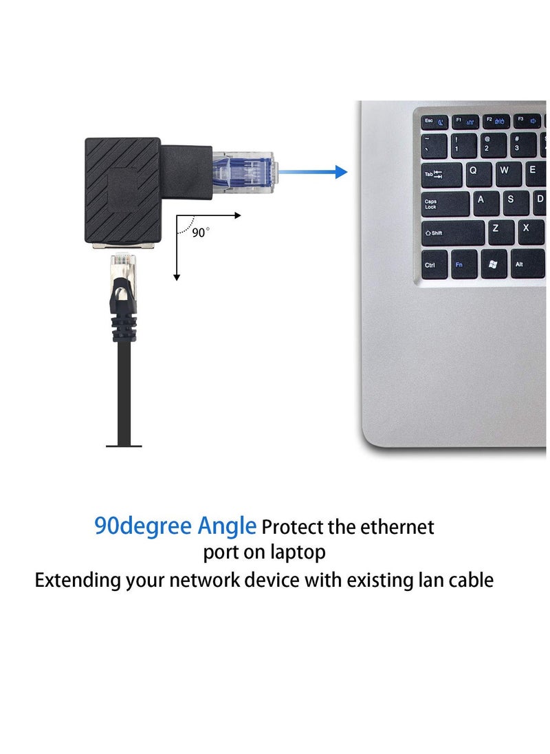 Excefore - Ethernet Adapter 90 Degree, 2 Pack Right Angled RJ45 Male to Female Ethernet Extender Adapter, Cat5e/Cat6 RJ45 Ethernet for Modem, Router, PC, Network Printer, Laptop, LAN, Switch - Image 1