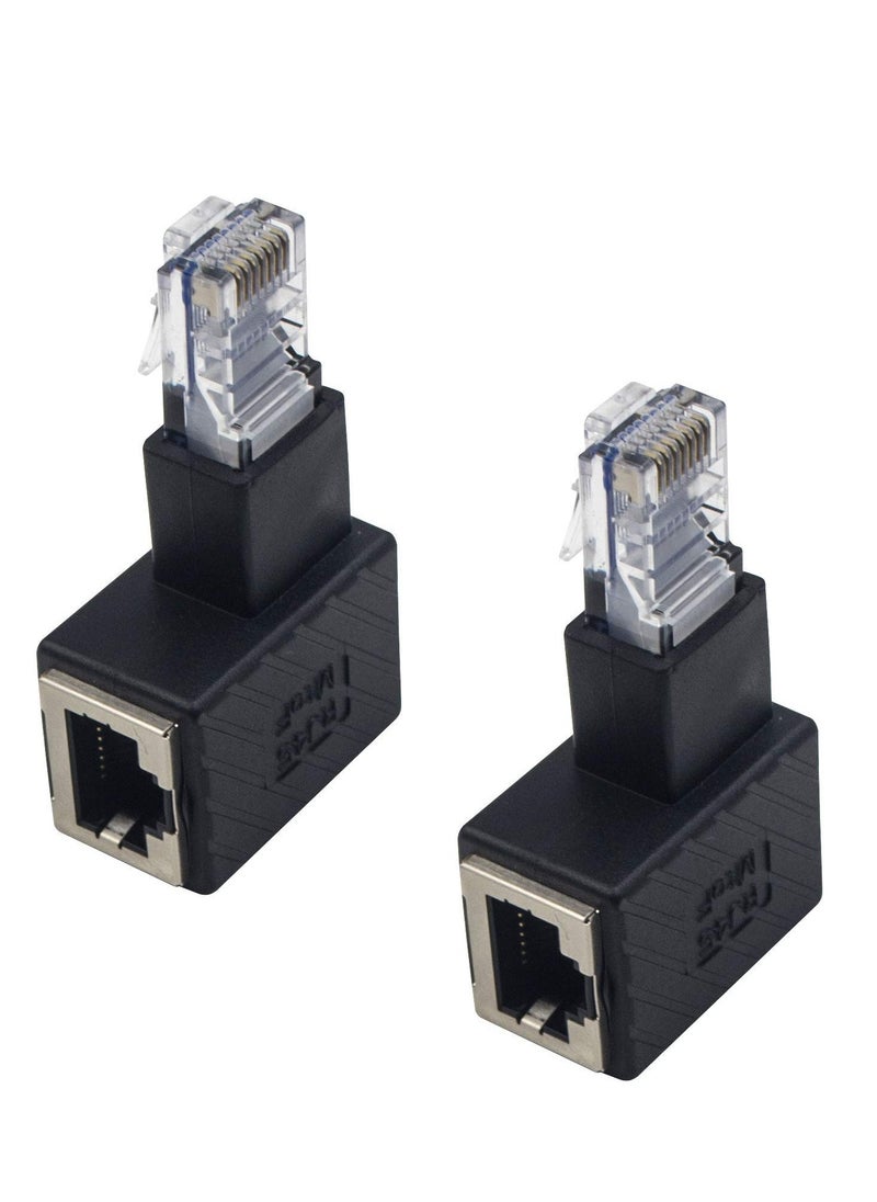 Excefore - Ethernet Adapter 90 Degree, 2 Pack Right Angled RJ45 Male to Female Ethernet Extender Adapter, Cat5e/Cat6 RJ45 Ethernet for Modem, Router, PC, Network Printer, Laptop, LAN, Switch - Image 1