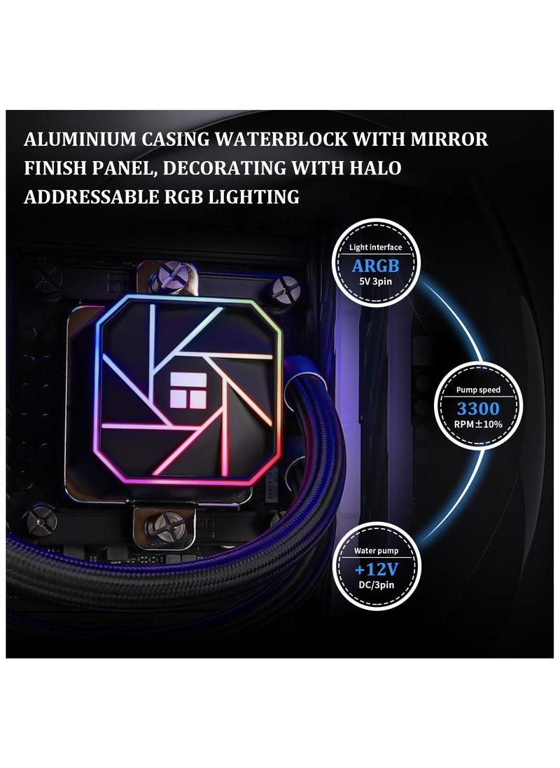 ثيرمالرايت ثيرمال رايت مبرد مياه اكوا ايليت 360 V3 Aio، مبرد سائل 360 درجة، مروحة تبريد ARGB PWM لانتل LGA1150/1151/1155/1156/1200/2011/1700، AMD: AM4/AM5، مبرد كمبيوتر ايه اي  - Image 4