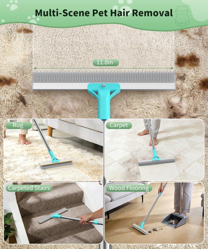 TIKIWIK Carpet Rake for Pet Hair Removal, Reusable Carpet Rake, Pet Hair Removal Broom with Extra-Long Thickened Brush, 54" Adjustable Handle, 3 Pcs Pet Hair Removal Tool for Carpet, Sofa & Stairs - Image 5