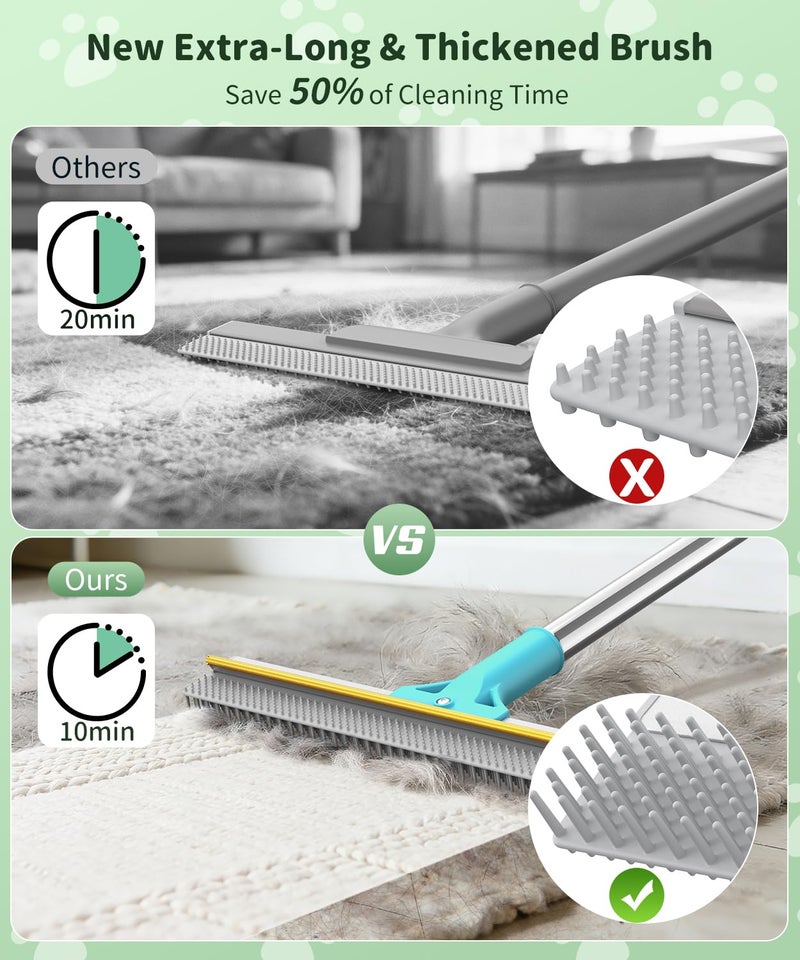 TIKIWIK Carpet Rake for Pet Hair Removal, Reusable Carpet Rake, Pet Hair Removal Broom with Extra-Long Thickened Brush, 54" Adjustable Handle, 3 Pcs Pet Hair Removal Tool for Carpet, Sofa & Stairs - Image 2
