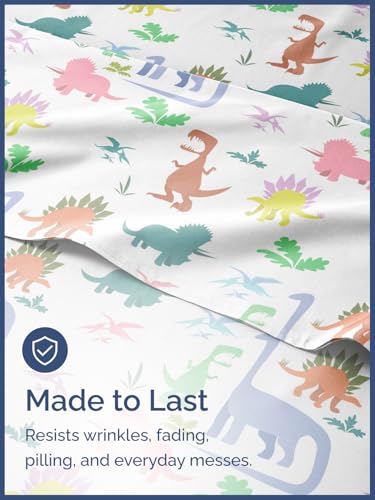 CGK Unlimited Kids Twin Size Boys Dinosaur Bed Sheets - 3 Piece Dinosaur Sheet Set - Dino Print Bedding - Soft, Cute & Cozy - Breathable & Machine Washable - Colorful Dino Bed Set for Boys, Girls, Teens & Toddlers - Image 4