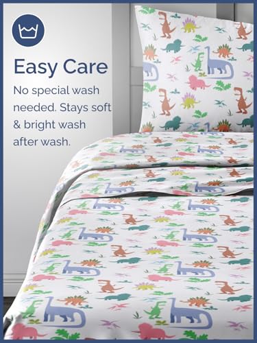 CGK Unlimited Kids Twin Size Boys Dinosaur Bed Sheets - 3 Piece Dinosaur Sheet Set - Dino Print Bedding - Soft, Cute & Cozy - Breathable & Machine Washable - Colorful Dino Bed Set for Boys, Girls, Teens & Toddlers - Image 5