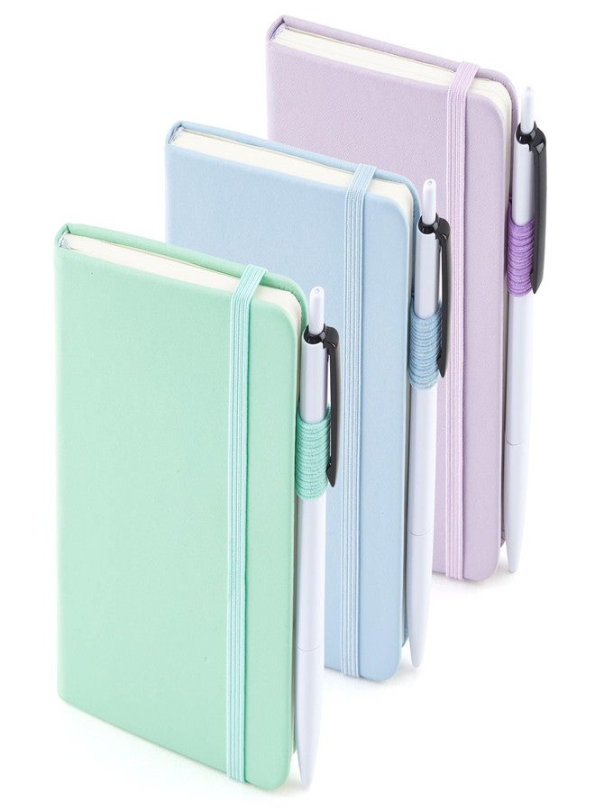 feela 3 Pack Pocket Small Notebook Journals, Mini Cute Hardcover College Ruled Notepad Women Office Supplies, with 3 Black Pens, 3.5”x 5.5”, A6, Pastel Colors, Light Blue, Light Purple, Light Green - Image 1