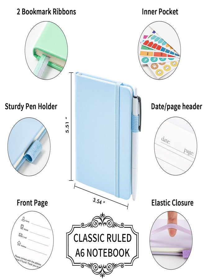 feela 3 Pack Pocket Small Notebook Journals, Mini Cute Hardcover College Ruled Notepad Women Office Supplies, with 3 Black Pens, 3.5”x 5.5”, A6, Pastel Colors, Light Blue, Light Purple, Light Green - Image 2